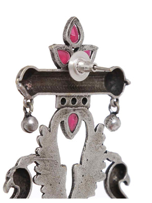 Earrings - Silver Tone With Pink Stones