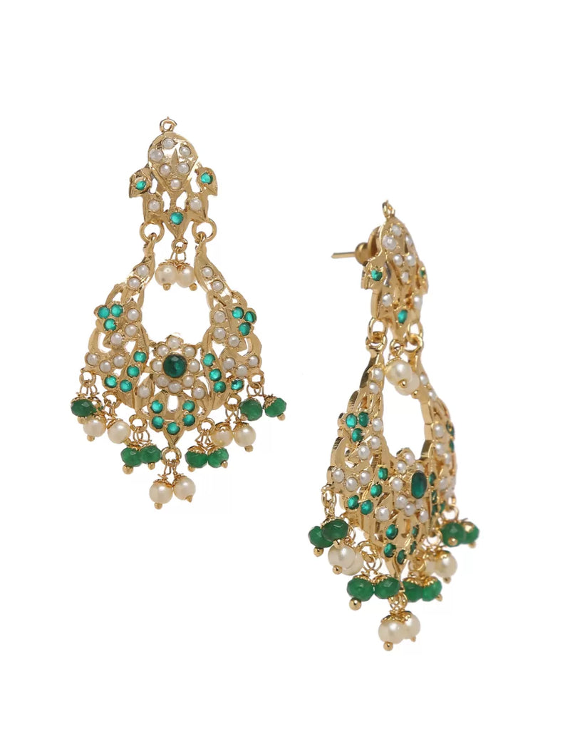 Chandabali - Emerald Tone Stones and Pearl