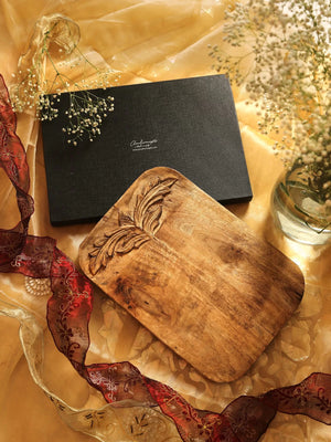 Chopping Board - Flower Design Hand Carved Cheese Board In A Gift Box