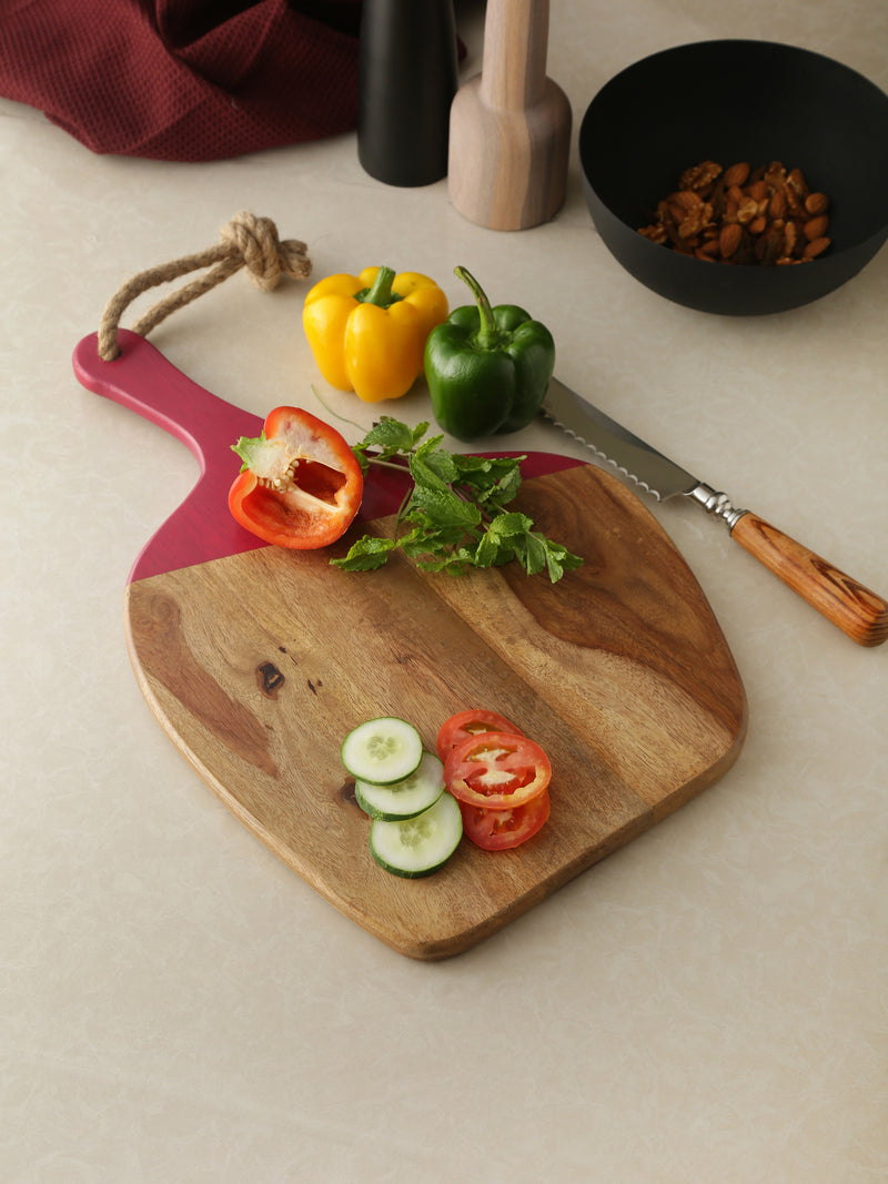 Chopping Board - Cheese Board Cum Platter With Pink Handle