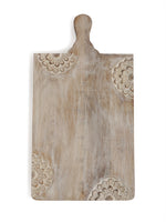 Chopping Board - Cheese Board Cum Platter With Carved Flower Detail In Whitewash Finish