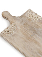 Chopping Board - Cheese Board Cum Platter With Carved Flower Detail In Whitewash Finish