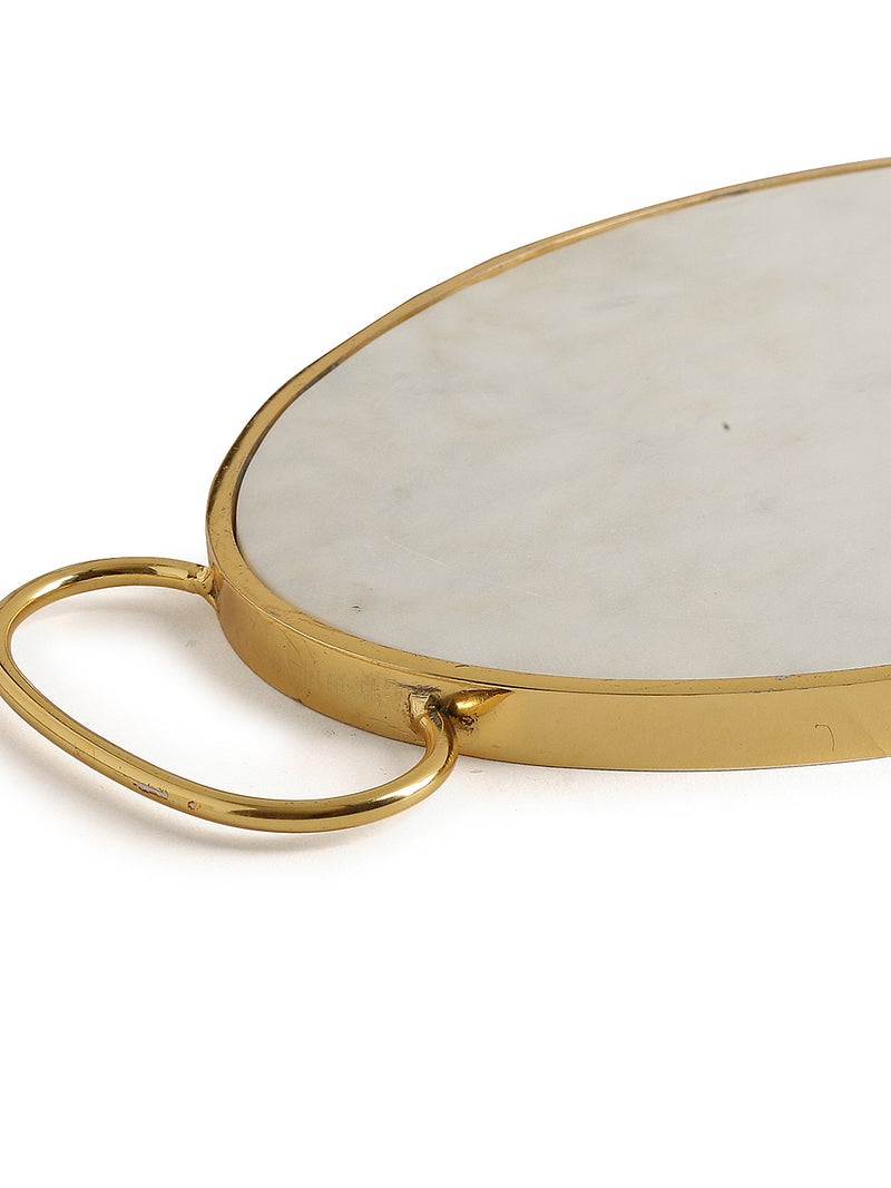 Chopping Board - Marble Cheese Board Cum Platter With Gold Tone Rim And Handle