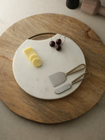 Chopping Board - Marble Cheese Board Cum Platter With Matt Gold Handle And Cheese Cutlery