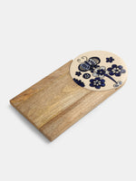 Chopping Board - Wood and Ceramic Cheese Board Cum Platter With Hand Painted Details