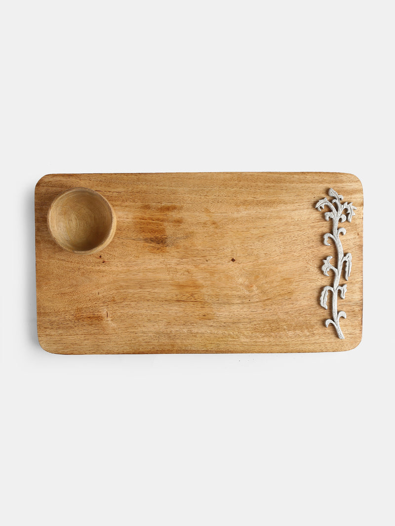 Chopping Board - Cheese board Cum Platter With Silver Foiled Details And Dip Bowl