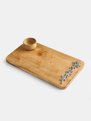 Chopping Board - Cheese board Cum Platter With Silver Foiled Details And Dip Bowl