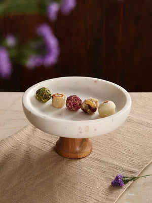 Cake Stand - Marble With Wooden Base