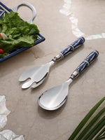 Salad Servers - Blue & White Set of 2 - Geometric Design