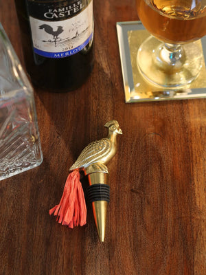 Wine Bottle Stopper - Rooster Design In Gold Tone