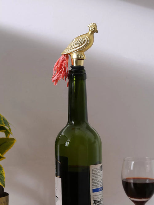 Wine Bottle Stopper - Rooster Design In Gold Tone