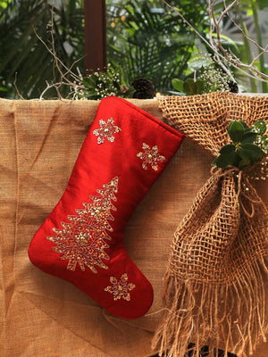 Embellished Christmas Stocking - Red