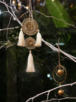 Set of Two Christmas Ornaments - Bells In Metal Ring, Ring Ornament With Tassels