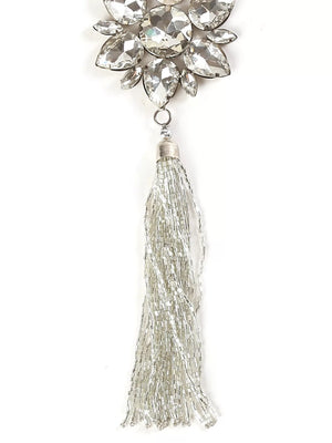 Crystal Star Ornament With Beaded Tassel And Crystal Wreath - Silver