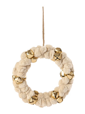 Ivory Pompom Wreath With Bells