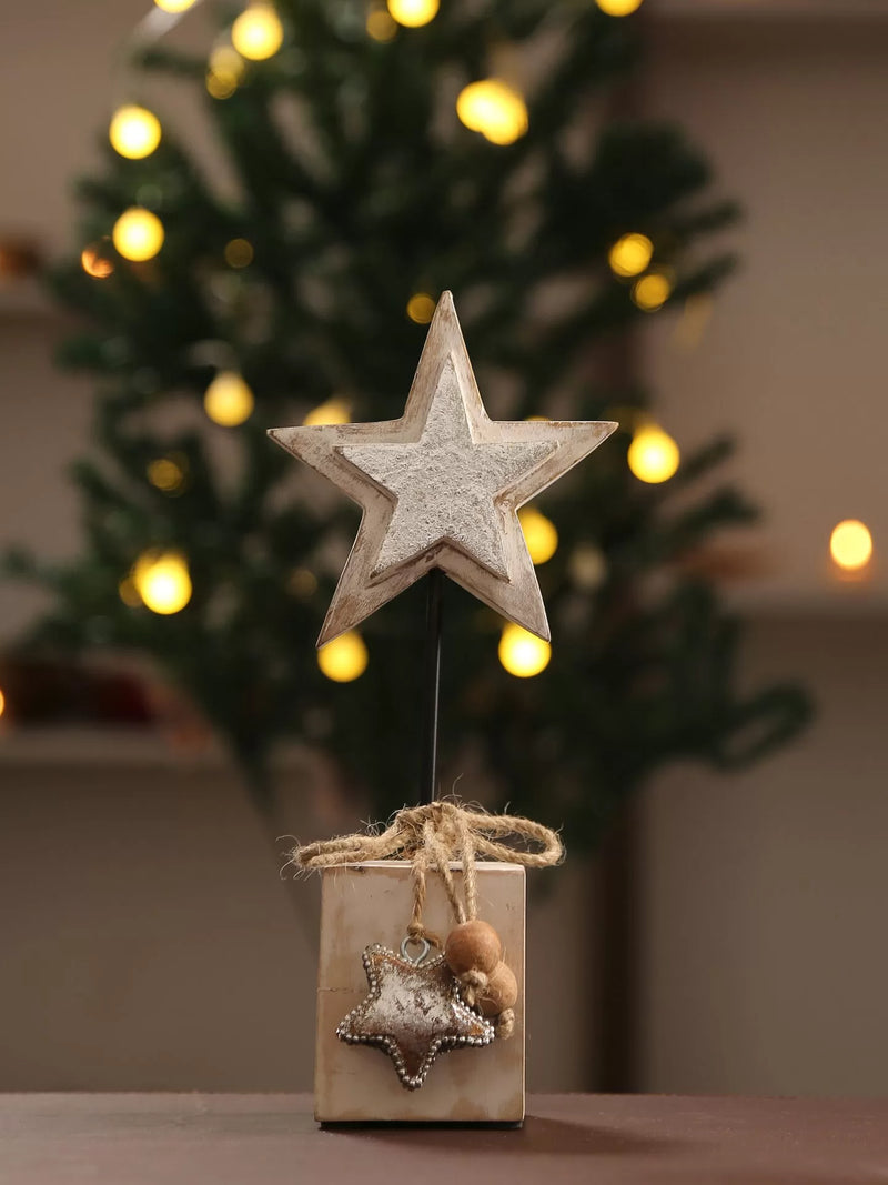 Wooden Star With Silver Foiling