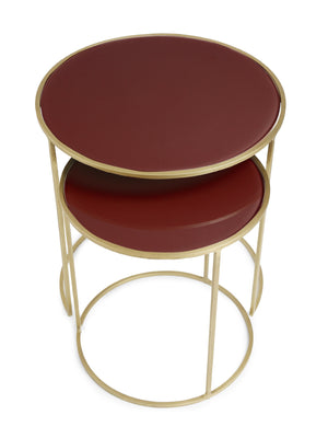 Nesting Tables - Pale Ruby Color Glass Top - Set of 2