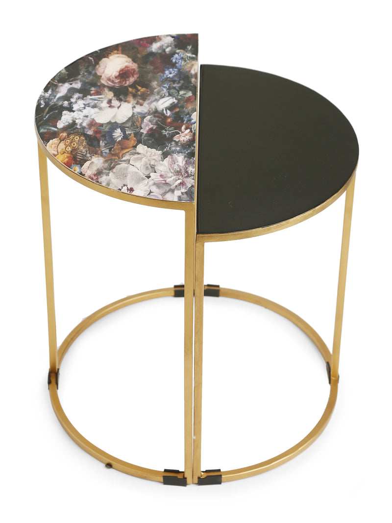 Nesting Tables - Flower Design Enameled - Set of 2