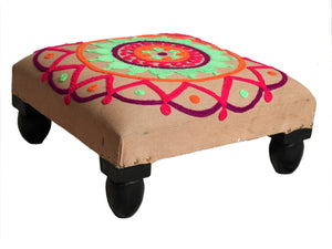 Embroidered top wooden square choki stool