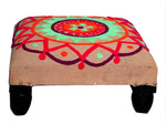 Embroidered cushion top wooden square choki stool