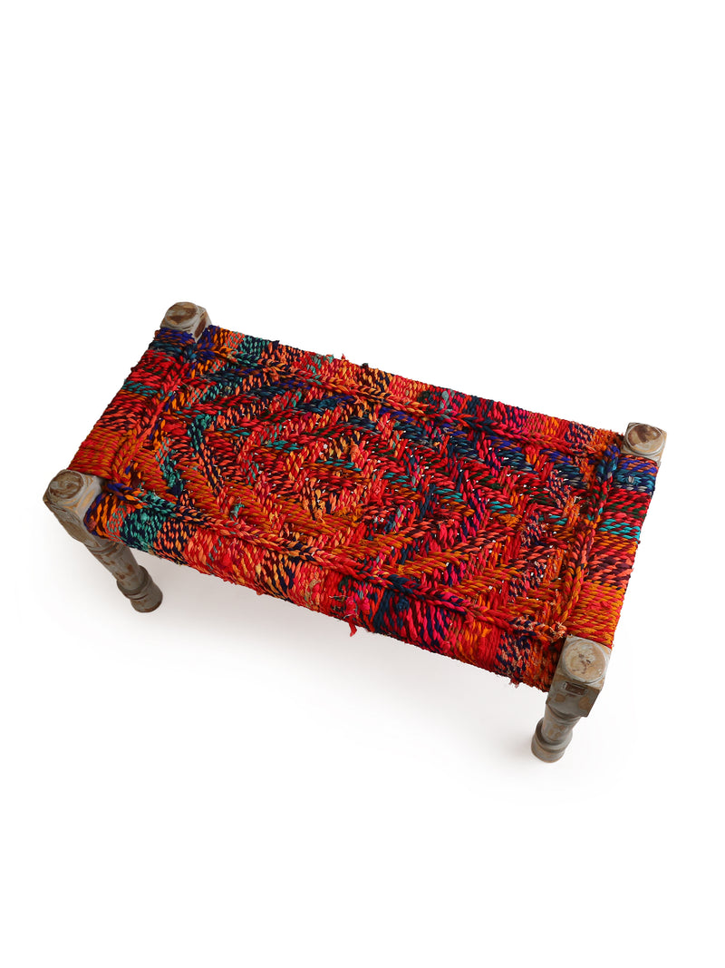 Wooden Bench - Colorful Chindi Weaving