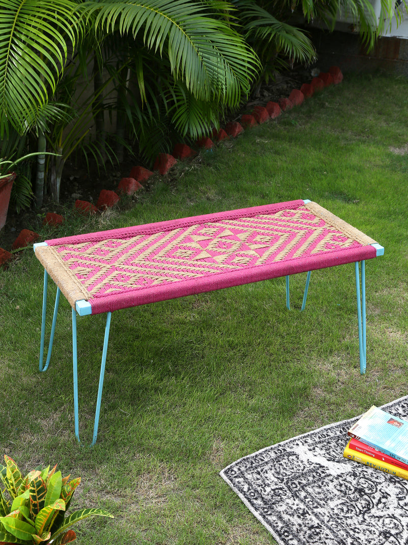 Iron Bench - Pink & Jute Weaving