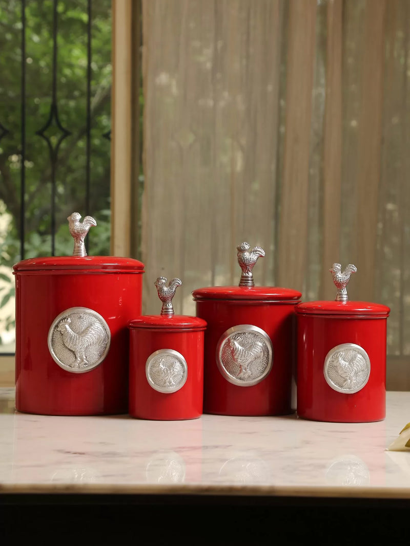 Red Canister set with Rooster design - Amoliconcepts