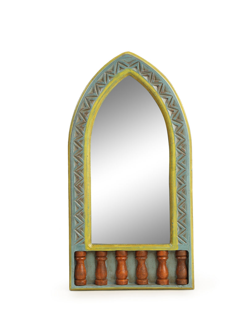 Hand crafted mirror in rustic green finish