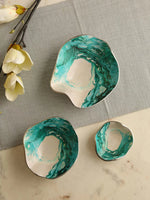 Enameled Platters - Green And White Set of 3