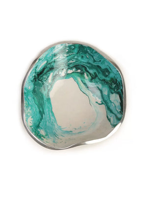 Enameled Platters - Green And White Set of 3