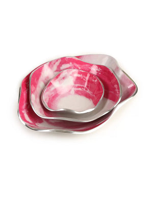 Enameled Platters - Pink And White Set of 3