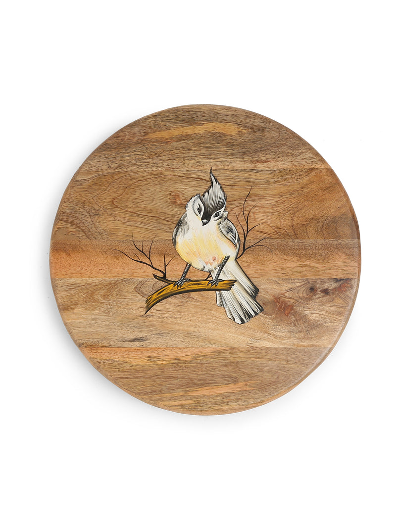 Chopping Board - Bird Pattern Painted Lazy Susan Platter in Mango Wood