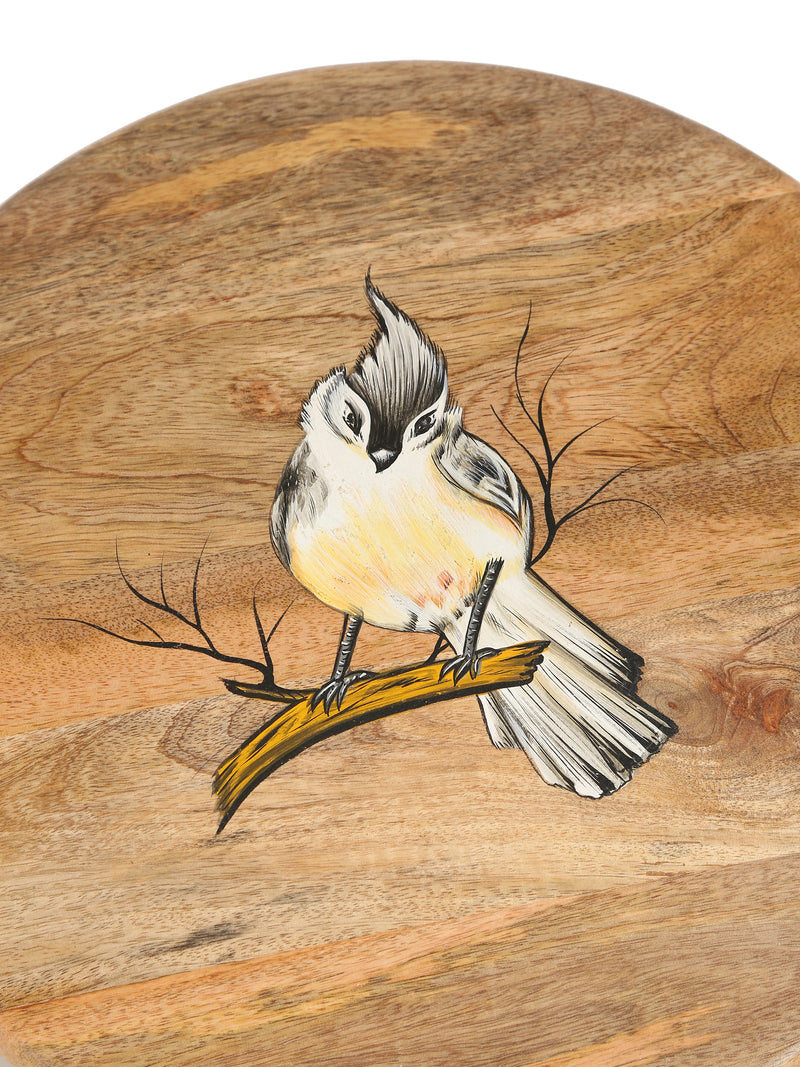 Chopping Board - Bird Pattern Painted Lazy Susan Platter in Mango Wood