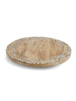 Chopping Board - Grey White Wash Finish Lazy Susan Platter With Hand Carved Border
