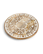 Chopping Board - Extensively Carved Lazy Susan Platter In White Wash Finish