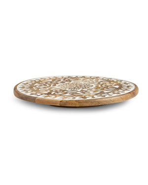 Chopping Board - Extensively Carved Lazy Susan Platter In White Wash Finish