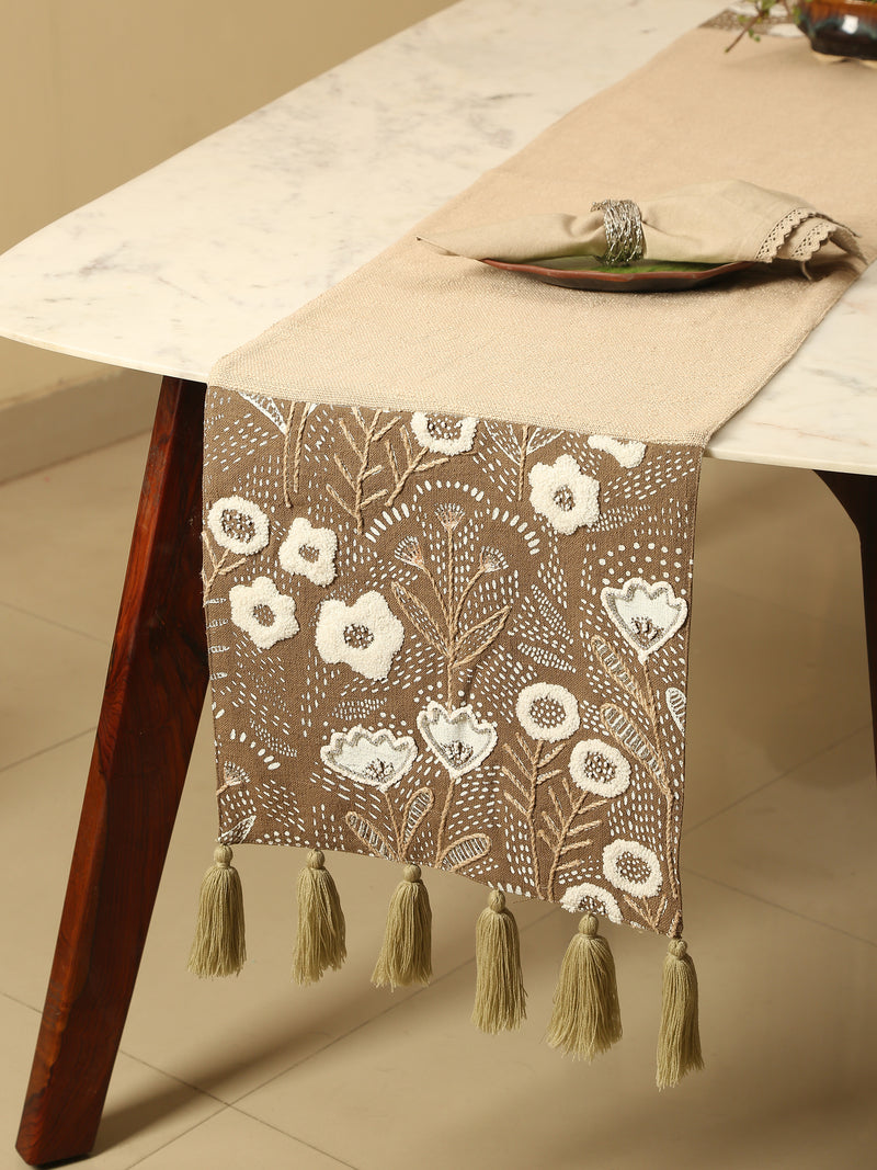 Table Runner - Beige and Black Hand Painted Embellished