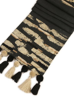 Table Runner - Charcoal Black With Embellishment And Gold Foiling