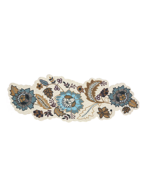 Table Runner - Blue and Multicolor Hand beaded Decorative with pearl details