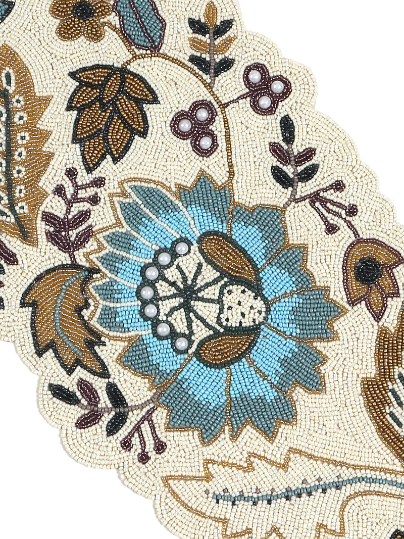 Table Runner - Blue and Multicolor Hand beaded Decorative with pearl details