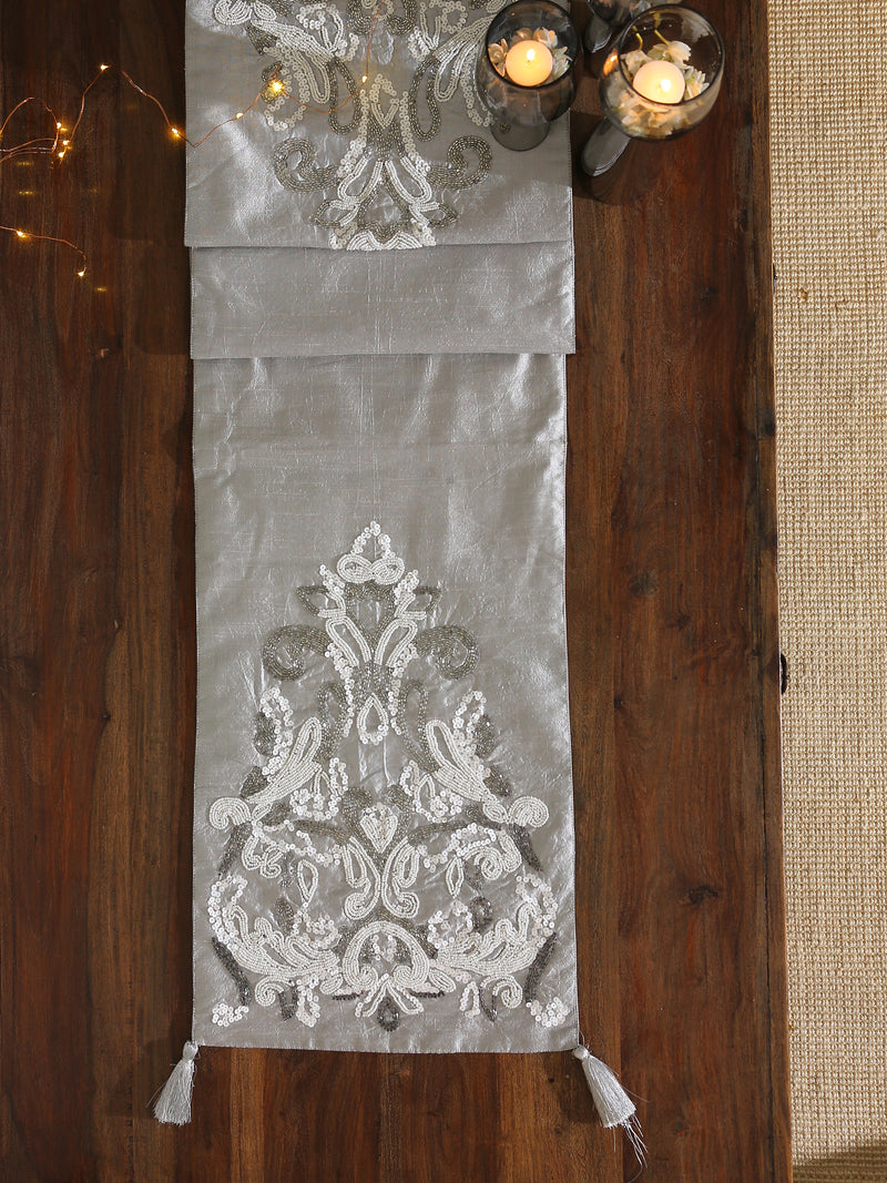 Table Runner - Silver Hand Beaded