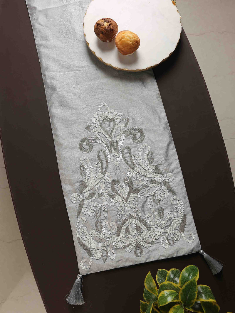 Table Runner - Silver Hand Beaded