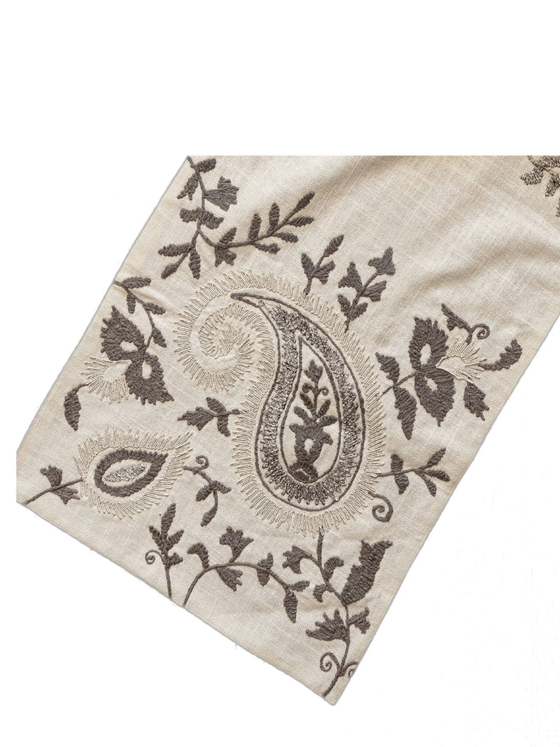 Table Runner - Ivory and Grey Embroidered