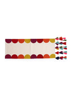 Table Runner - Elegant Cotton Table Runner With Multicolor Embroidered Border And Tassels