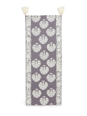 Table Runner - Moghul Design Inspired with White Floral Embroidery on Grey