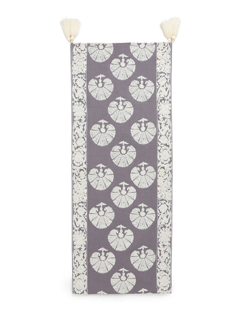 Table Runner - Moghul Design Inspired with White Floral Embroidery on Grey