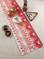 Table Runner - Floral Embroidery in Coral Red Color