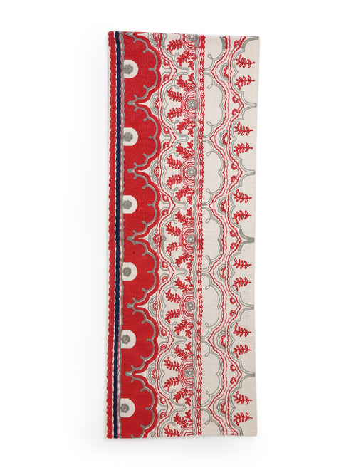 Table Runner - Floral Embroidery in Coral Red Color