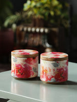 Flower Design Enamelled wooden Jar for Dry Snacks (Set of 2)