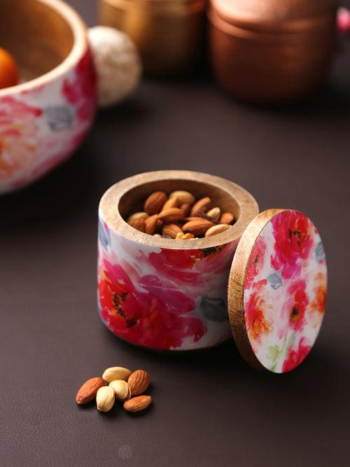 Flower Design Enamelled wooden Jar for Dry Snacks (Set of 2)